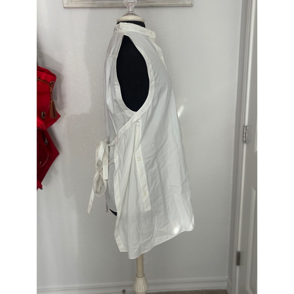 Helmut LangWhite Sleeveless Top Tunic Shirt Dress Tie Back Mandarin CollarPocket - Picture 11 of 16